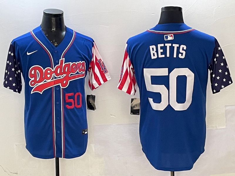 Men Los Angeles Dodgers #50 Betts Blue a generation of national flags Joint name 2025 Nike MLB Jersey style 11->los angeles dodgers->MLB Jersey